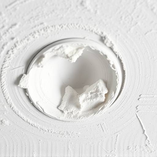 Close-up of a person patching a hole in a ceiling with drywall compound